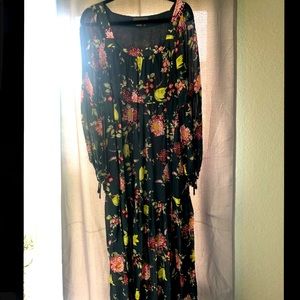 Anthropologie Green Floral Maxi Dress